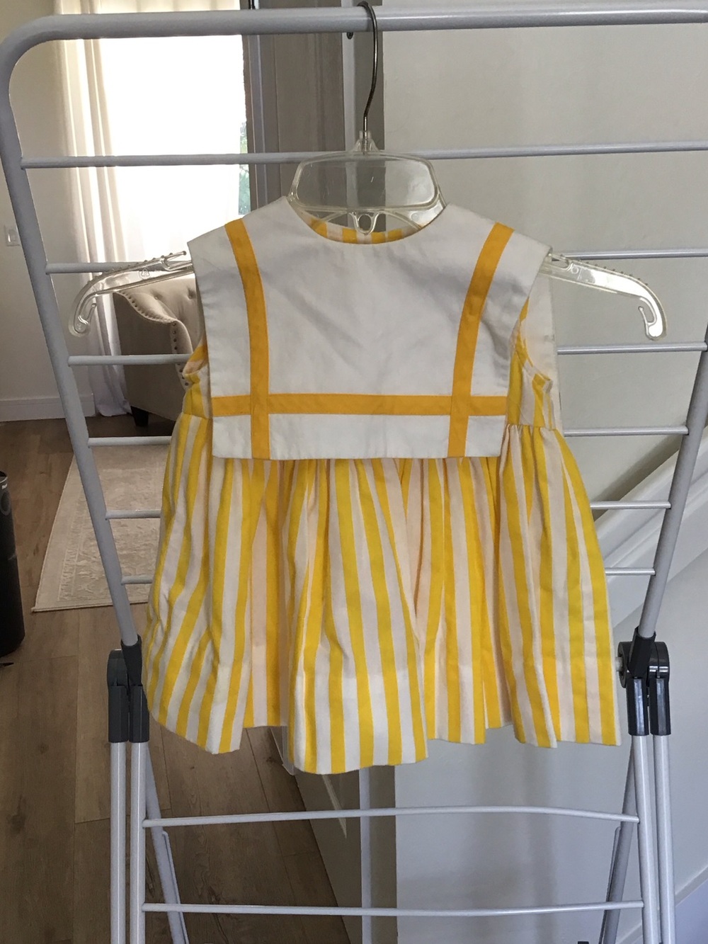 Vintage Maggie Breen yellow & white striped sailor collar dress 100% cotton 2T